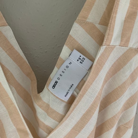 Neutral White, Beige, Sand, Beach Linen Cross Over Wrap Side Back Tie Tank Dress - Picture 4 of 5